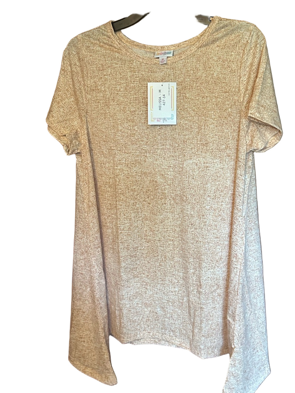 LuLaRoe Woman’s Heathered Cream-Tan Short Sleeve Tunic Melissa - Size Medium